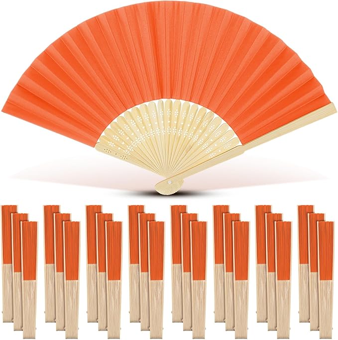 Yinkin 24 Pack Folding Fans Bamboo Handheld Folded Craft Hand Japanese Chinese Fans for Weddings Bridal Dancing Church DIY Decoration Women Gift Party Favors (Orange)