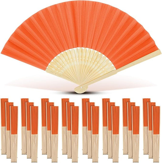 Yinkin 24 Pack Folding Fans Bamboo Handheld Folded Craft Hand Japanese Chinese Fans for Weddings Bridal Dancing Church DIY Decoration Women Gift Party Favors (Orange)