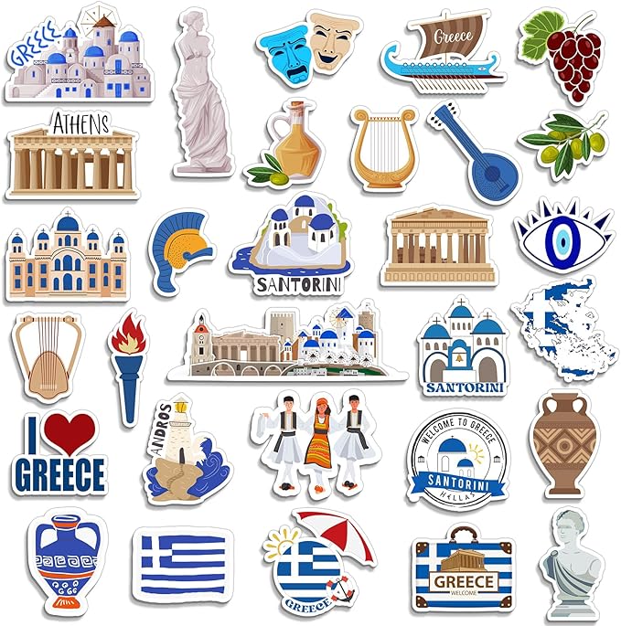 Konohan 30 Pcs Greece Souvenirs Gifts Greece Magnet for Refrigerator City Magnetic Refrigerator Stickers for Home Decoration