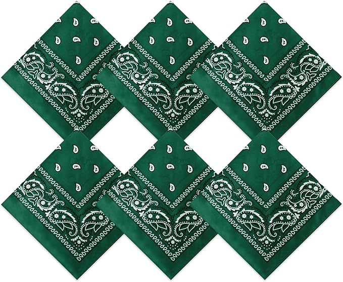 Blulu 6 Pcs Neon Color Cowboy Bandanas for Men Women Assorted Paisley Pattern Handkerchiefs 22 x 22 Inch Kids Headwrap Scarfs