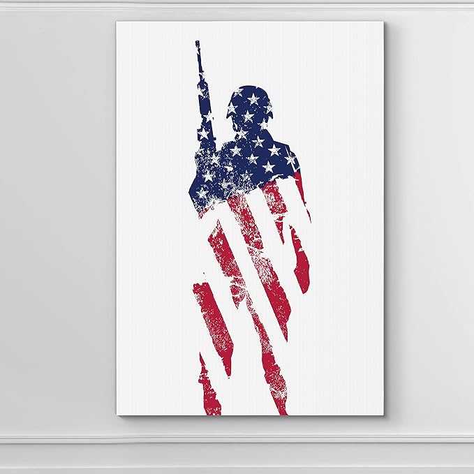 Renditions Gallery Canvas Military Wall Art Paintings & Prints Artwork American Faded Veteran Victory Modern Glam Patriotic Canvas Decorations for Bedroom Office Kitchen - 24"x32" LT25
