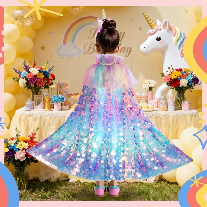 Meland Princess Dress Up for Girls 3-8, 11Pcs Mermaid Cape with Crown, Dress Up Clothes Birthday Gift Toys for Girls Toddlers