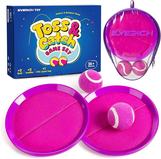 EVERICH TOY Upgraded Toss and Catch Ball Game Set, Kids Toy Stocking Stuffers for Boys Girls Ages 3-12, Includes 2 Paddles 2 Sticky Balls, Water-Resistant Indoor Outdoor Toy for Beach Pool Yard
