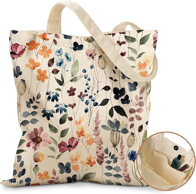 Miss Adola Aesthetic Tote Bag for Girls - with Magnetic Buckle and Zipper Inner Pocket for Women Lady Canvas Cotton Tote Bag