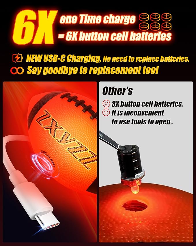 Rechargeable Glow in The Dark Football Birthday Gifts for 6 7 8 9 10 11 12 13 14 15 Year Old Boys, NO 6 Light Up Football Perfect for Teen Outdoor Sports Ideas, Kids Boys Toy Stuff Ages 6-15