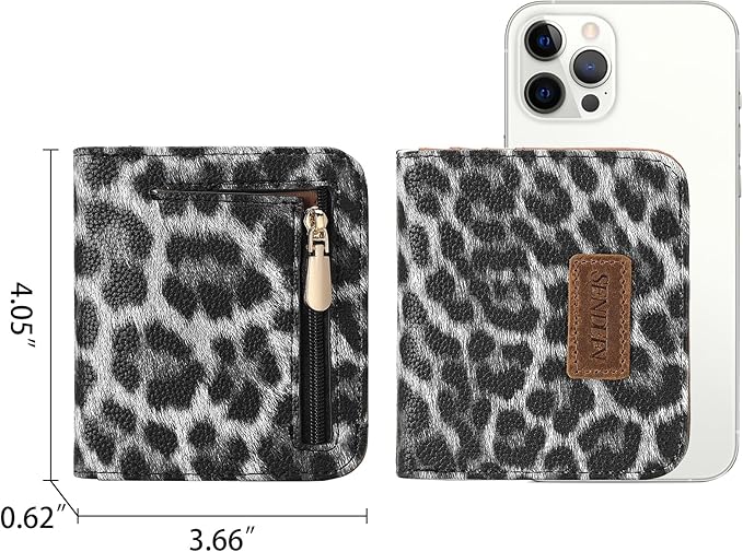 SENDEFN Slim Wallet for Women Bifold Small Leather Zipper Pocket Wallet, RFID Blocking Card Holder with ID Window
