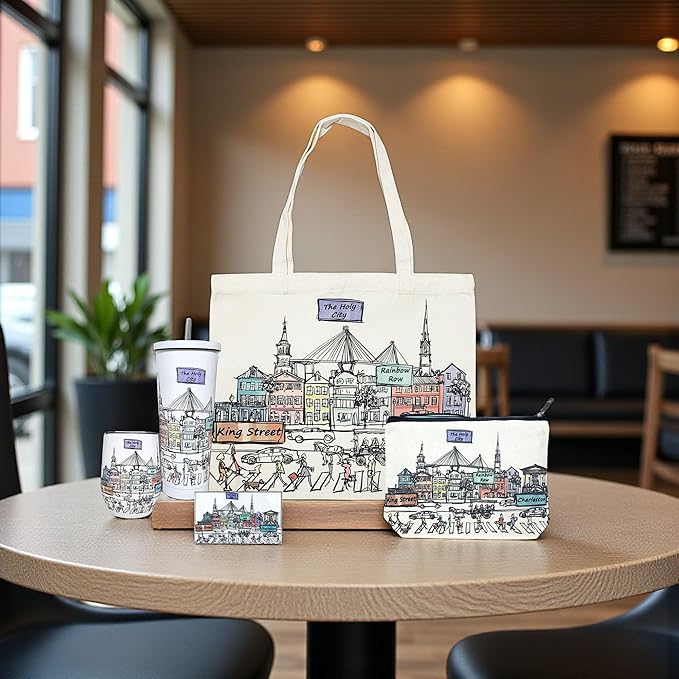 Cities Around the World Artwork Cosmetic Bag Series – Designed in USA, Travel Makeup Bag with Zipper, Souvenir Gift for Women, Artwork Organizer for Purse or Toiletry (Charleston)