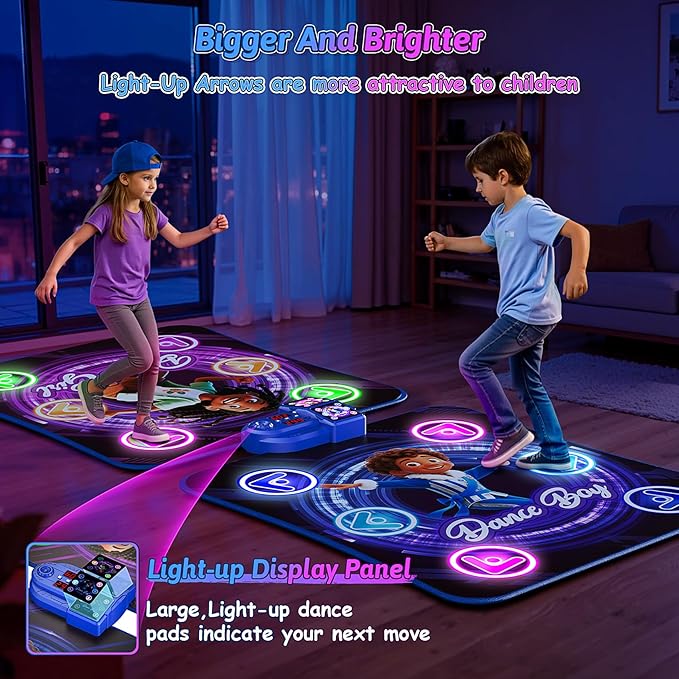 Dance Mat Toys for 3-12 Year Old Kids,Kids Dance Mat with Light Up 12-Buttons & 5 Game Modes,Double Player Dance Pad for Girls Boys, Birthday Xmas Gifts for 3 4 5 6 7 8 9 10+ Year Old Girls Boys
