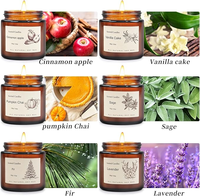 6-Pack Jar Scented Candles for Home Scented - Home Decorative Candles Gift Set, 3.5oz Soy Wax Candles for Living Room, Bathroom, Kitchen, Housewarming Gifts & Birthday Presents