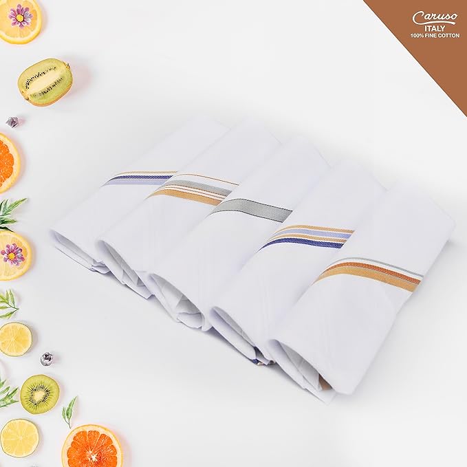 Caruso Italy Men's Premium 100% Pure Cotton Handkerchief Colored Border - (46x46 cm)