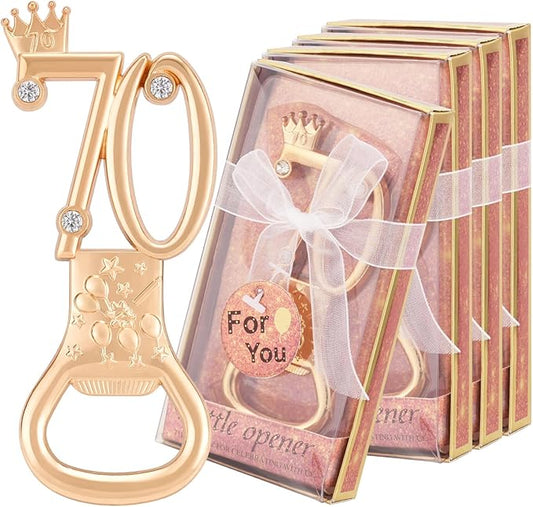 70th Birthday Party Favors - 12 Pack Rose Gold Bottle Opener Set, Wedding Souvenirs, Theme Party Supplies with Gift Box