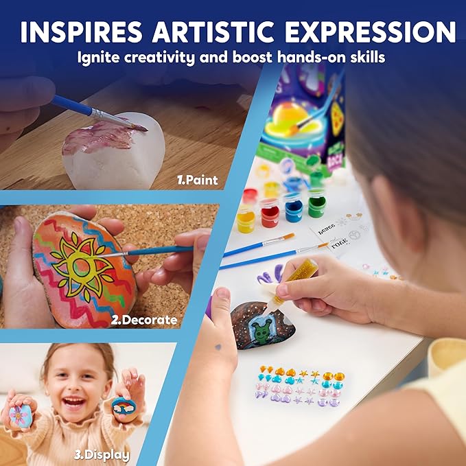 Rock Painting Kit- Glow in The Dark Rock Kit, Arts and Crafts for Kids Ages 6-12, Art Supplies Toy , Kids Craft Paint Kits, Arts & Crafts for Boys Girls Birthday Party Gift Toy
