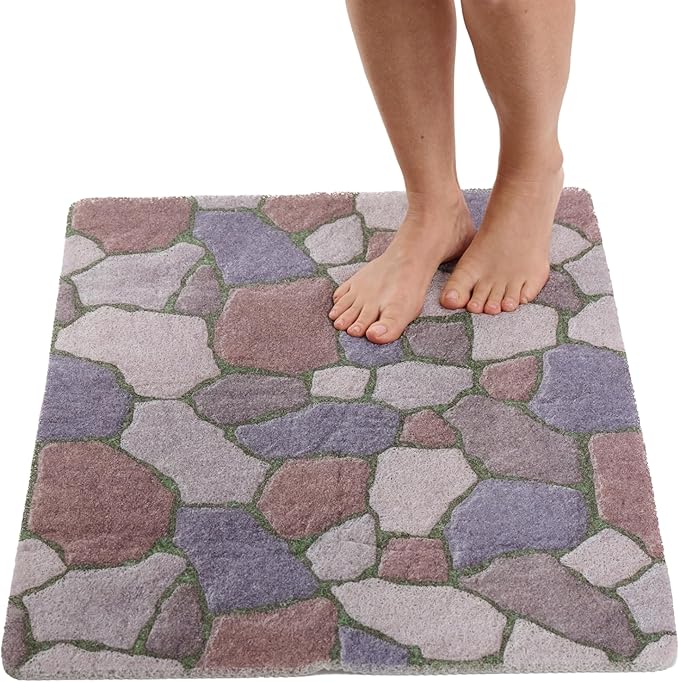 Enkosi Loofah Non-Slip Shower Mat - Shower Floors, Bathtub, Bathrooms, Wet Areas - Cushioned Bath Mat with Drain Holes - Quick Dry PVC, Secure Safety Pad Without Suction Cups (32x24 Stone Path)