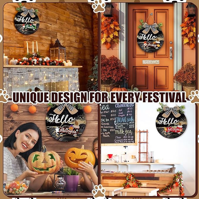 Glenmal 16 Pcs Seasonal Dachshund Door Decor for All Season and Holiday Hanging Cute Christmas Dachshund Welcome Sign Rustic Wooden Farmhouse Front Door Signs Outdoor(Black, Gold)