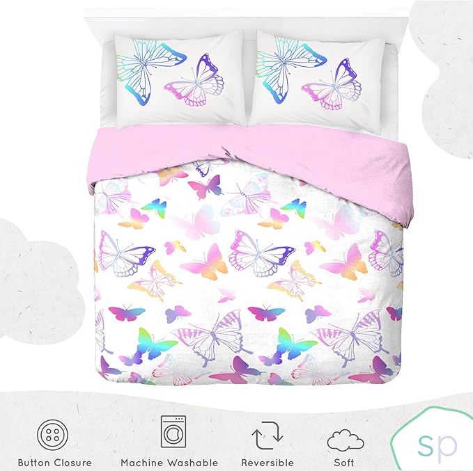 Saturday Park Ombre Butterflies Full/Queen Duvet Cover & Sham Set - 3 Piece 100% Organic Cotton Duvet Set - GOTS & Oeko-TEX Certified