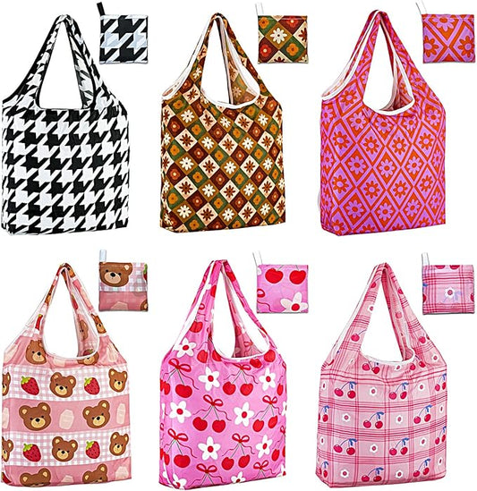 LOLOMLO 6 Pack Eco-Friendly Reusable Grocery Bags Lightweight Durable Washable Shopping Tote Foldable Outings Storage Pouch