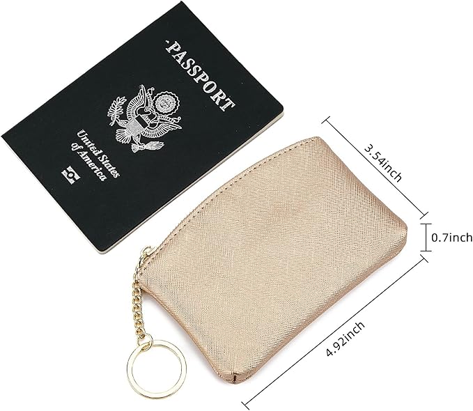 WOZEAH Artificial Leather Coin Purse Change Purse With Key Chain Ring Zipper For Men Women (Gold)