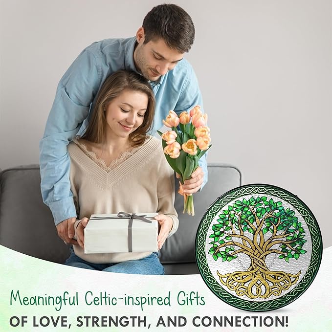FLAGWIX Tree of Life Gifts for Women Men - Stained Glass Window Hanging 8 in - Birthday Gifts for Mom Grandma, Tree of Life Decorations Indoor, Celtic Suncatchers Garden Decor