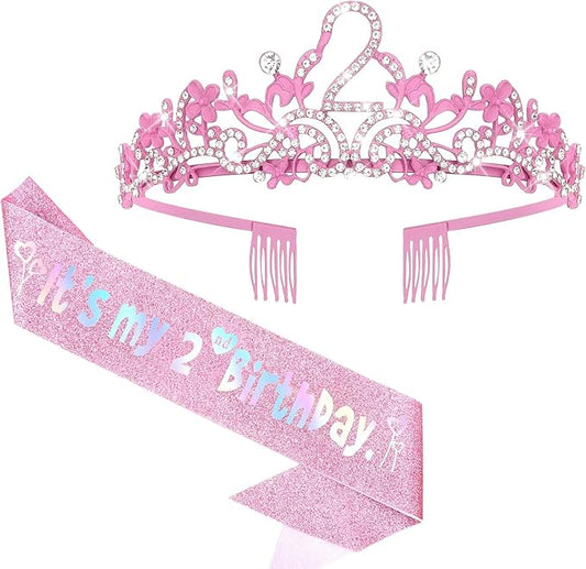 YARIEW Birthday Decorations Glitter Sash and Crown Kit Sparkle Birthday Tiara Crown and Sash Party Outfit Accessory