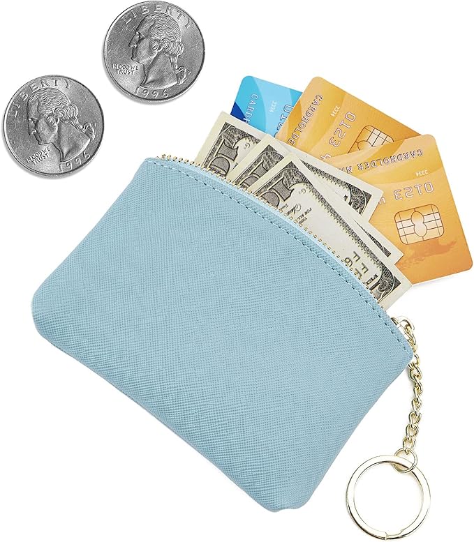 WOZEAH Artificial Leather Coin Purse Change Purse With Key Chain Ring Zipper For Men Women (Blue)