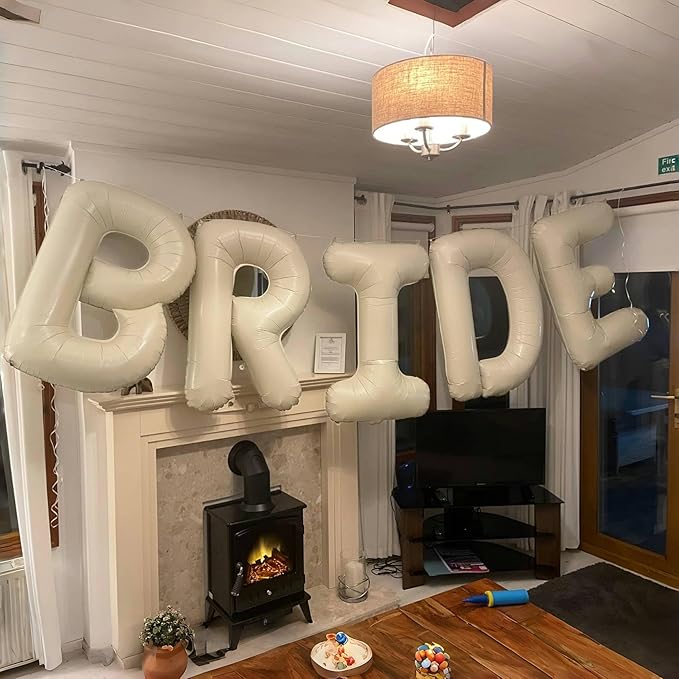 40 Inch Beige BRIDE Balloons Bachelorette for Bridal Shower, Cream White Sand Bride Mylar Foil Banner Letter Sign, Bridal Balloon Banner for Wedding Engagement Bride To Be Party Favors Decorations