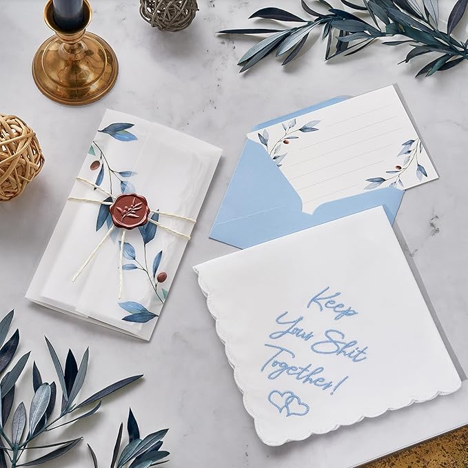 W&F GIFT Handkerchief - 12" x 12" - Something Blue for Bride on Wedding Day - Fun Gift