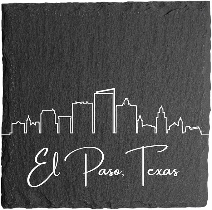 Blue Ridge Mountain Gifts - El Paso TX Skyline Coasters, Set of 4 - El Paso Texas Souvenir, Slate Coasters with Minimalist Skyline, Housewarming Gift for Friends, Family, & Neighbors