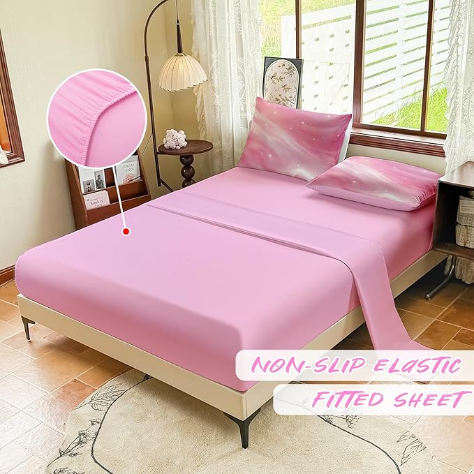 Full Size Bedding Sets Kids Bedding Sets for Girls, Galaxy Bedding 5 Pieces Bed in A Bag Full Size, Glitter Colorful Comforter for Girls