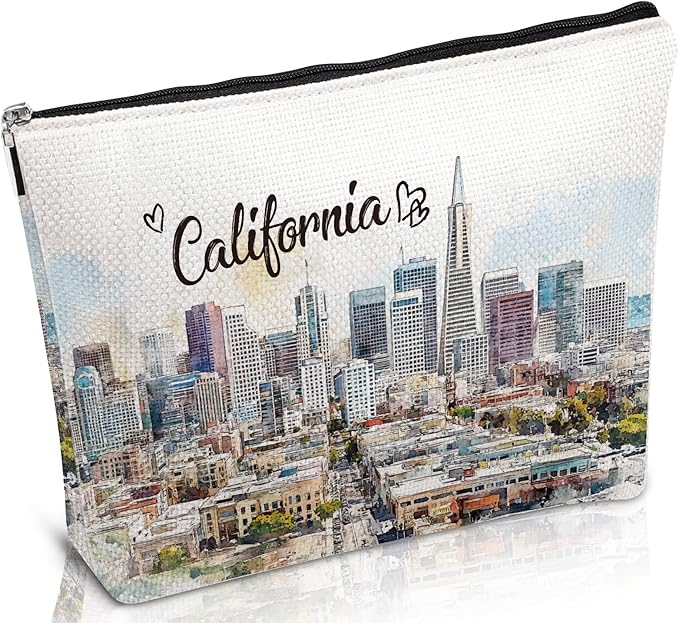 California Travel Gift Souvenirs - California Travel Essentials Makeup Bag, California City Travel Watercolor Cosmetic Bags, California Theme Gifts for California Lovers Women Girls