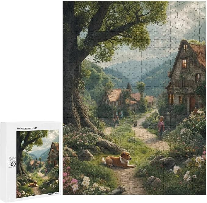 Puzzles for Adults 500 Pieces Wooden Jigsaw Puzzle - Rural Cottage Theme Puzzle，Party Games，Family Toys，Educational Puzzles，Stress Relief Wooden Puzzle，Gifts for Family，Colleagues and Friends