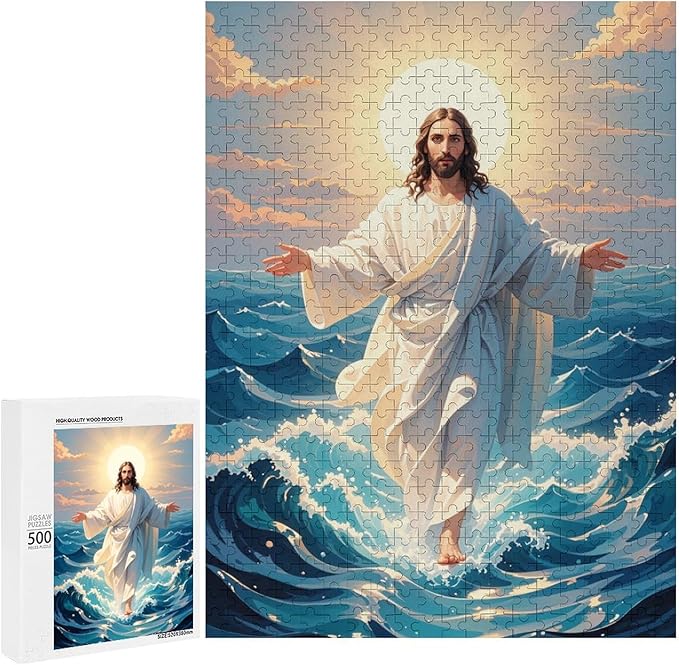Jigsaw Puzzles for Adults 500 Piece - Jesus Walk On Sea Wooden Puzzle，Challenge Puzzles Puzzle Games， Stress Relief Games，Funny Puzzles，Unique Gifts for Wall Art