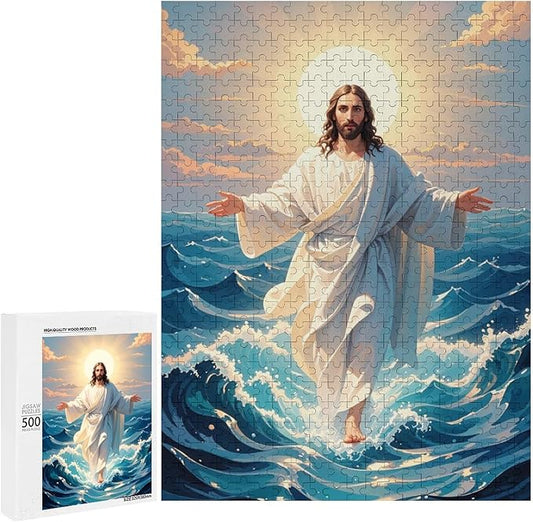 Jigsaw Puzzles for Adults 500 Piece - Jesus Walk On Sea Wooden Puzzle，Challenge Puzzles Puzzle Games， Stress Relief Games，Funny Puzzles，Unique Gifts for Wall Art