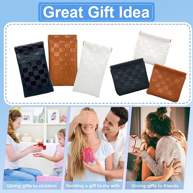 4PCS Small Makeup Bag for Purse, Mini Leather Pocket Cosmetic Bag for Women, Waterproof Portable Makeup Pouch No Zipper Coin Purse Lipstick Bag Accessories, Checkered Travel Storage Bag(White, Brown)