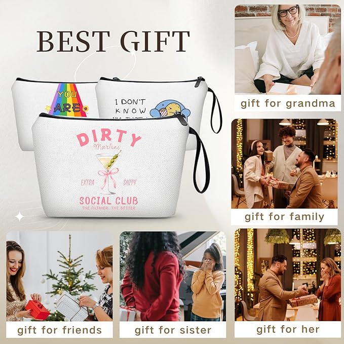Dirty Martini Gift Cocktail Funny Unique Birthday Drink Accessories for Women Female Coworker Friend Sister Bartender Mixologist Alcohol Lover Makeup Cosmetic Bag Valentine's day