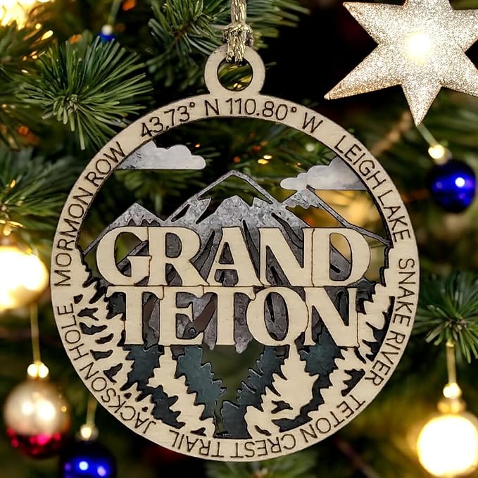 Grand Teton National Park Scene - 3" Wooden Ornament - Laser Cut - Handmade in USA