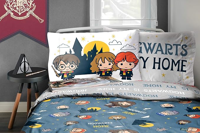 Harry Potter is My Home 5 Piece Full Bed Set - Bedding Features Harry, Ron, Hermoine, Hagrid, and Dumbledore