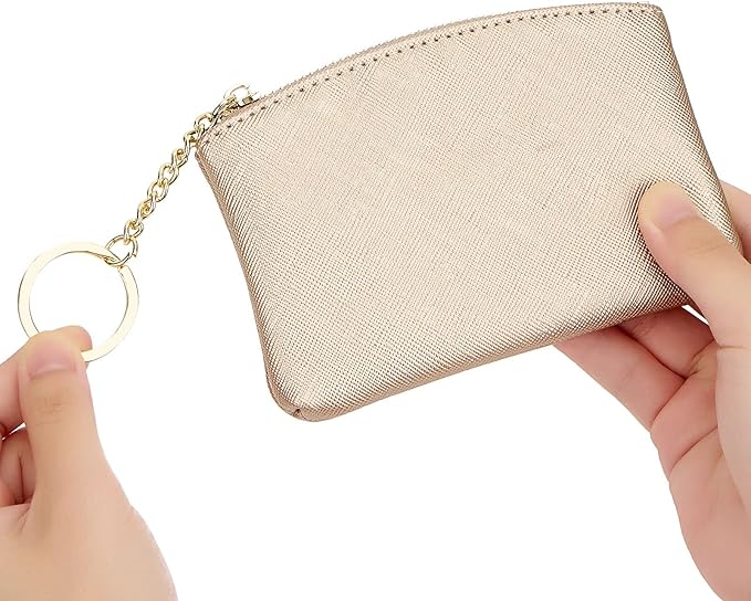 WOZEAH Artificial Leather Coin Purse Change Purse With Key Chain Ring Zipper For Men Women (Gold)