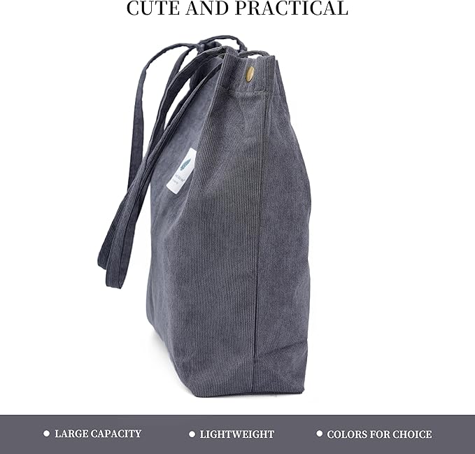 Corduroy Tote Bag Cute Tote Bags for Women Shoulder Bag with Inner Pocket for Work Beach Travel and Shopping Grocery