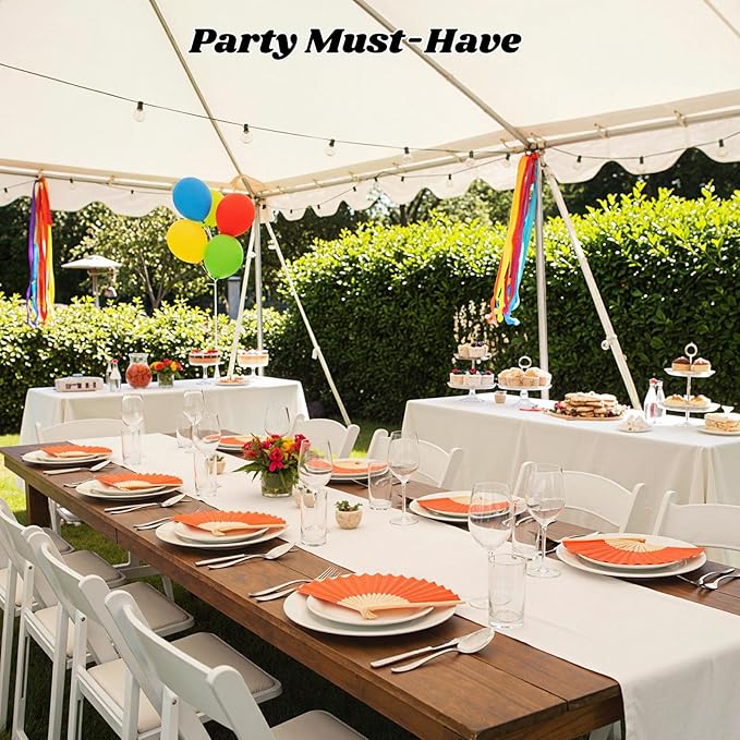 JOHOUSE 12 Packs Paper Folding Hand Fans, 8.3 Inch Orange Paper Fans Handheld Decorative Accessories for Wedding, Outdoor Party Favors, Bridal Shower DIY Decoration Photography Props