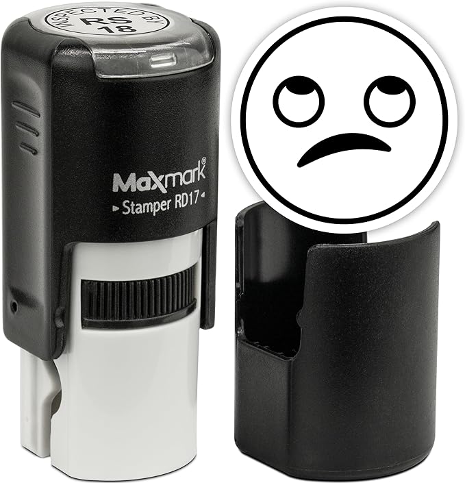 MaxMark Round Self Inking Emoji Stamp - Rolling Eyes - Black Ink