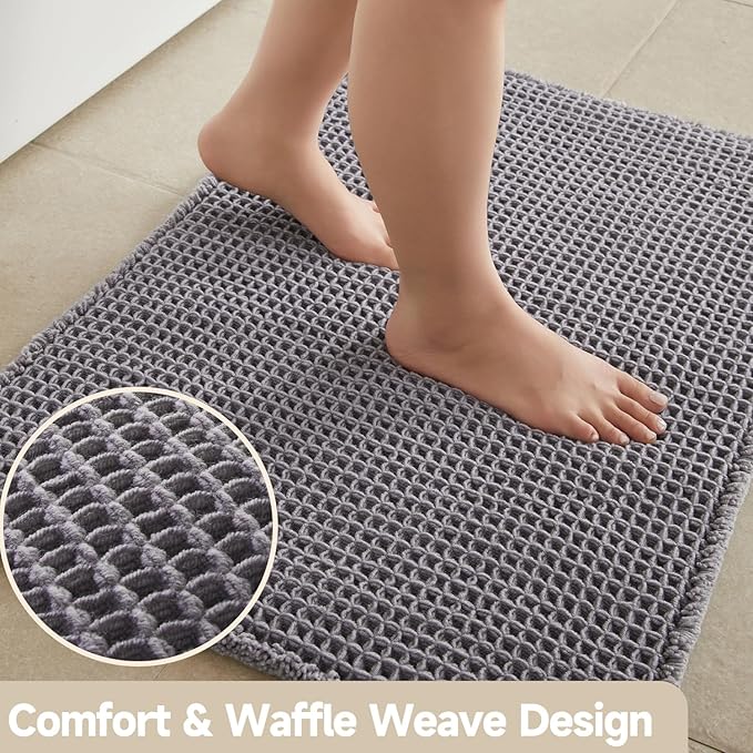 Waffle Bath Mat, Boho Bathroom Rugs Non Slip Washable Super Absorbent Quick Dry Bath Mat Farmhouse Bathroom Decor, 30"x20" Grey