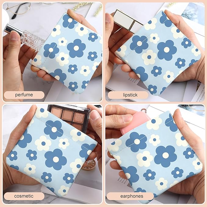 2Pcs PU Leather Small Squeeze Coin Purse Pouch Mini coin Bag Unique And Cute Wallet Cosmetic Bags Change Bag For Women Girls Men （Blue and Pink Flowers