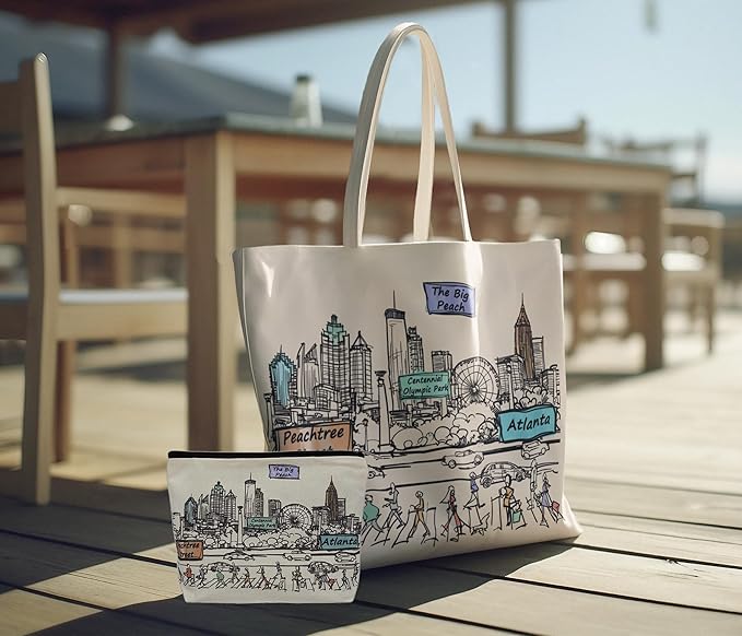 Cities Around the World Artwork Cosmetic Bag Series – Designed in USA, Travel Makeup Bag with Zipper, Souvenir Gift for Women, Artwork Organizer for Purse or Toiletry (Atlanta)