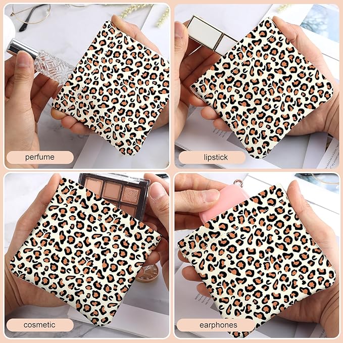 2Pcs PU Leather Small Squeeze Coin Purse Pouch Mini coin Bag Unique And Cute Wallet Cosmetic Bags Change Bag For Women Girls Men （Leopard Print D