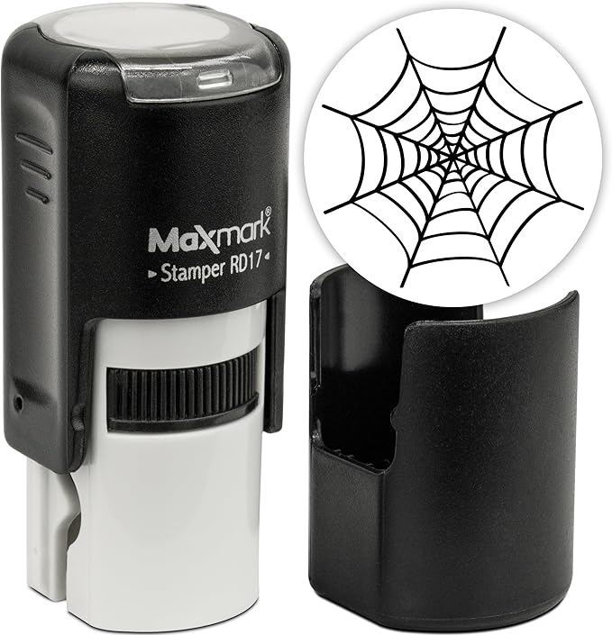 MaxMark Round Self Inking Halloween Stamp - Web - Black Ink