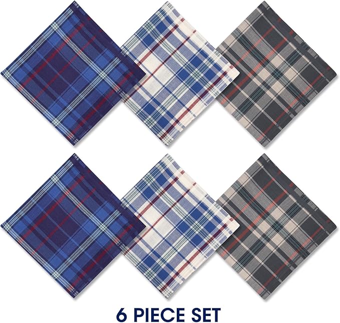 Zenssia Pure Cotton Men's Soft Handkerchiefs Assorted Color Pack of 6 Gift Set