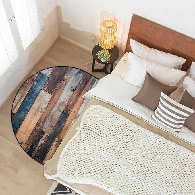 Half Round Door Mat Rural Plank Non Slip Bath Mats Absorbent Front Porch Rugs Shower Mat for Living Room Bedroom Kitchen Bathroom Floor Home Decor