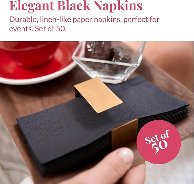 Prestee Black Dinner Napkins Disposable - Soft and Absorbent Paper Hand Towels for Dinner Parties and All Types Events - Pre folded Linen-Feel Paper Towels - Convenient -7.8" x 4" - 50 Count