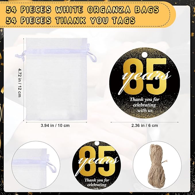 Dandat 54 Sets 85th Birthday Party Favors for Guests Birthday Opener Keychain Cheers to 85 Bottle Opener Keychain with Thank You Cards and Gift Bags for Anniversary Wedding Party Favors