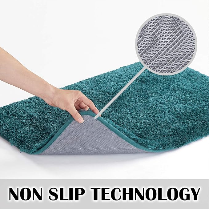 Suchtale Non Slip Bath Mat - Soft Microfiber Shaggy Bath Mat, Machine Washable, Thick Plush U Shape Toilet Rug (20 x 24, Teal)